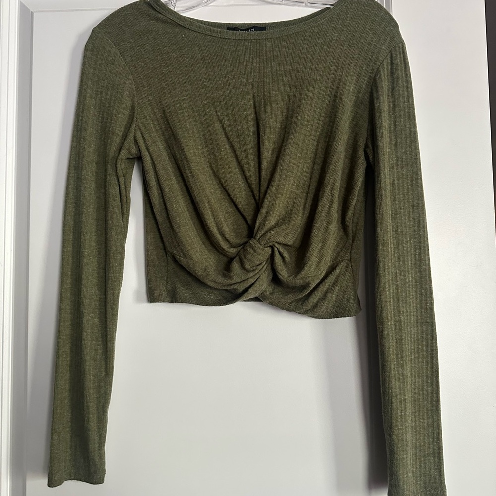Forever 21 Olive Twist Front Long Sleeve Top